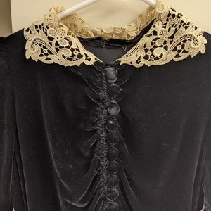 Vintage black velvet dress with lace collar